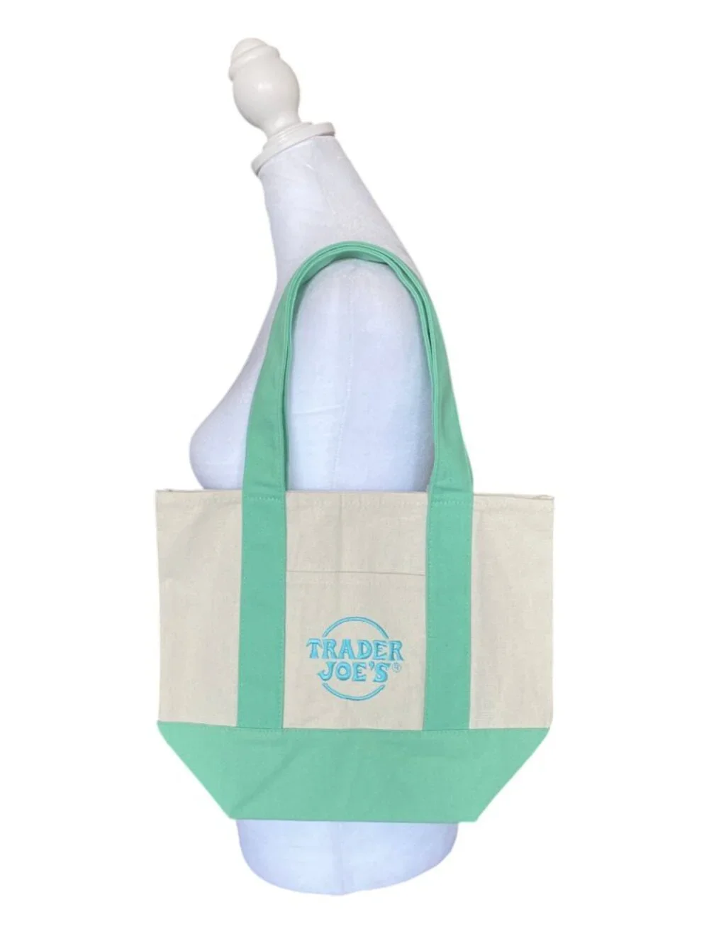 Trader Joe's Mini Pastel Canvas Tote Bag Mint Green Handles NWT